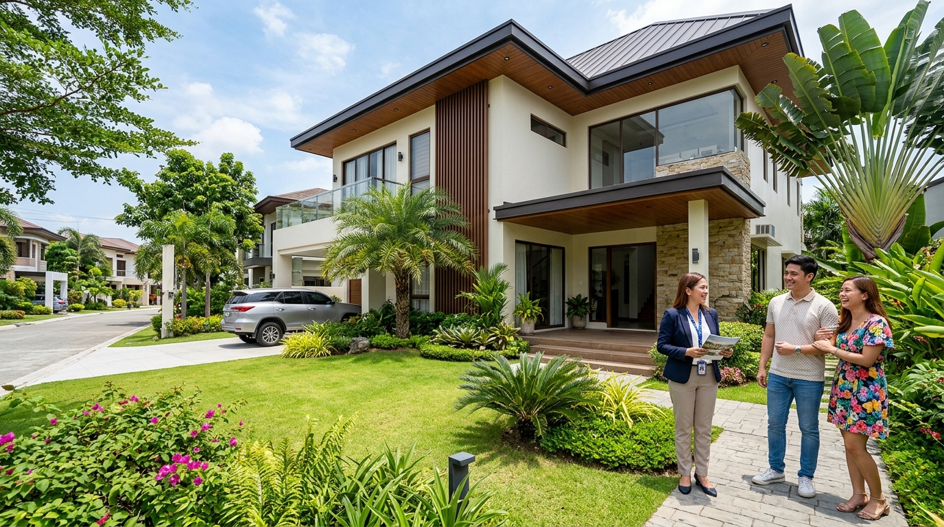 Modern Philippine home with lush landscaping and welcoming neighborhood